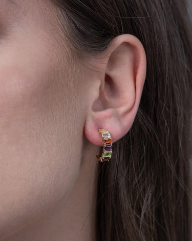 Pendientes Baguette gemas multicolor, plata dorada