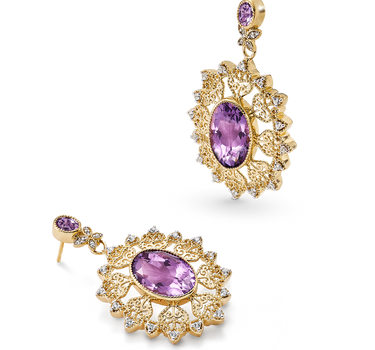 Pendientes Blonda amatistas y topacio blanco, plata dorada