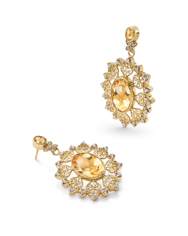 Pendientes Blonda citrinos y topacio blanco, plata dorada