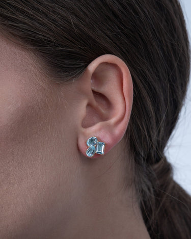 Pendientes Bow topacio azul, plata dorada