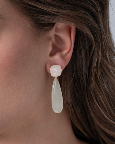Pendientes Cassis jade y cuarzo, plata dorada