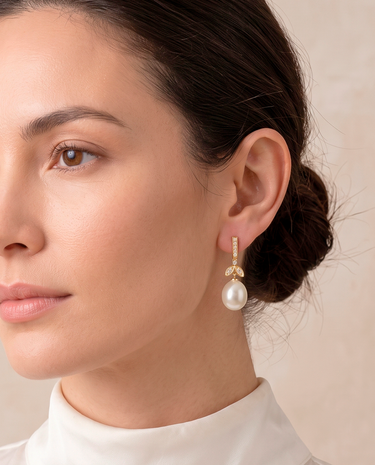 Pendientes Constance diamantes y perla, oro
