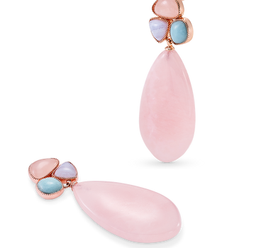 Pendientes Dafne cuarzo rosa, plata rosa