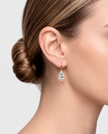 Pendientes Drop cuarzo verde, plata dorada