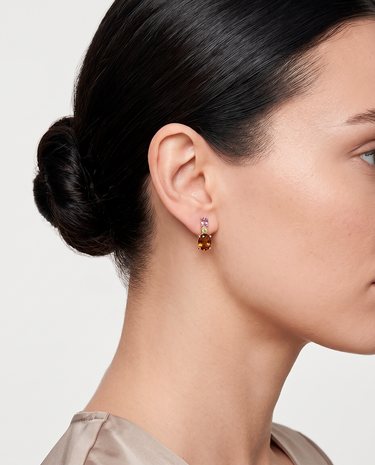 Pendientes Elipt cuarzo fumé, amatista y peridoto, plata dorada