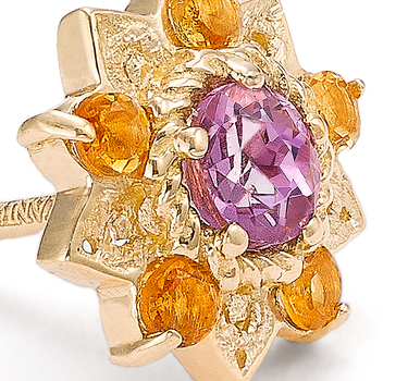 Pendientes Flor de Loto citrinos y amatista, oro