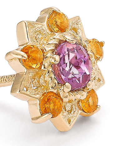 Pendientes Flor de Loto citrinos y amatista, oro