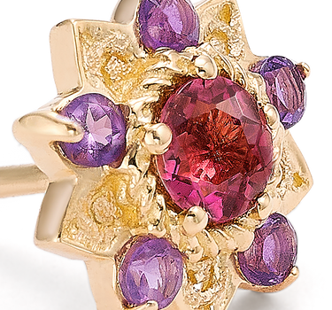 Pendientes Flor de Loto turmalinas y amatista, oro