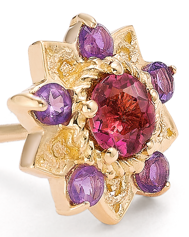 Pendientes Flor de Loto turmalinas y amatista, oro