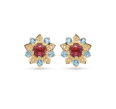 Pendientes Flor de Loto turmalinas y topacios, oro
