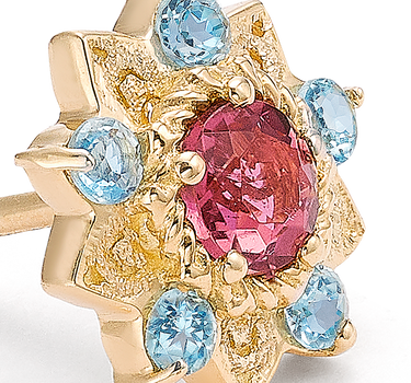 Pendientes Flor de Loto turmalinas y topacios, oro