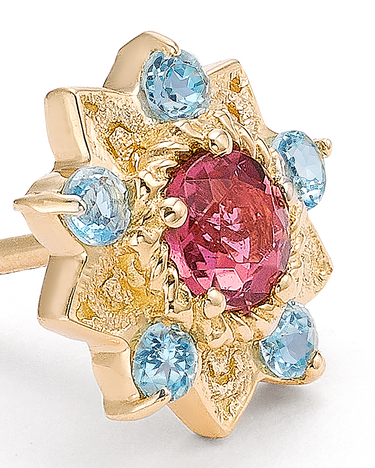 Pendientes Flor de Loto turmalinas y topacios, oro