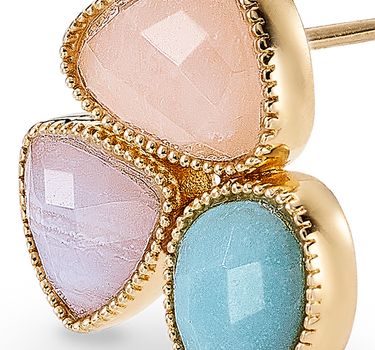 Pendientes Flora calcedonia, amazonita, cuarzo rosa, plata dorada