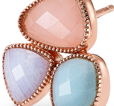 Pendientes Flora calcedonia, amazonita, cuarzo rosa, plata rosa