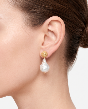 Pendientes Golden Nugget blanco, plata dorada