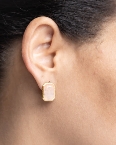 Pendientes Hill cuarzo rosa, plata dorada