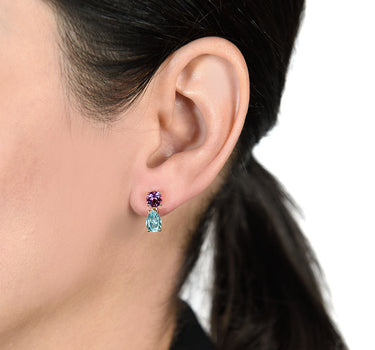 Pendientes Joy topacio azul y amatista, oro