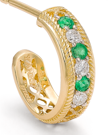 Pendientes Kriul diamantes y esmeraldas, oro