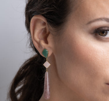 Pendientes Lim cuarzos, plata dorada