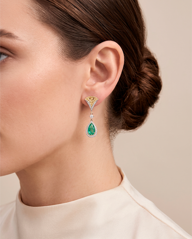 Pendientes Medina diamantes y esmeraldas, oro