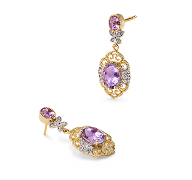 Pendientes Mini Blonda amatistas y topacio blanco, plata dorada