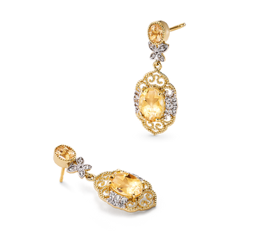 Pendientes Mini Blonda citrinos y topacio blanco, plata dorada