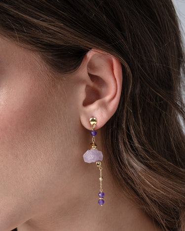 Pendientes Niza amatista y hematite, plata dorada