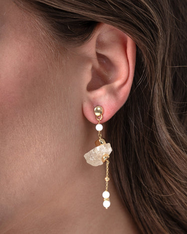 Pendientes Niza cuarzo y hematite, plata dorada