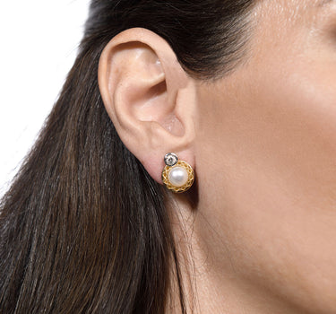 Pendientes Ronda perlas y diamantes, oro