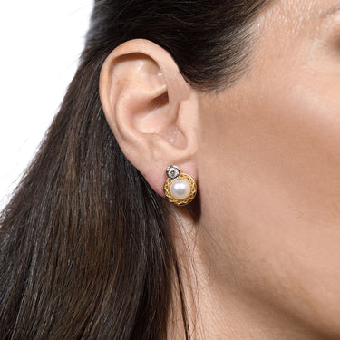 Pendientes Ronda perlas y diamantes, oro