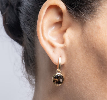 Pendientes Sara cuarzo fumé, plata dorada