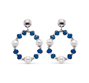 Pendientes Verdi perlas y ágata azul, plata