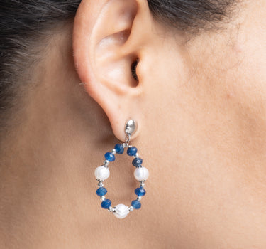 Pendientes Verdi perlas y ágata azul, plata