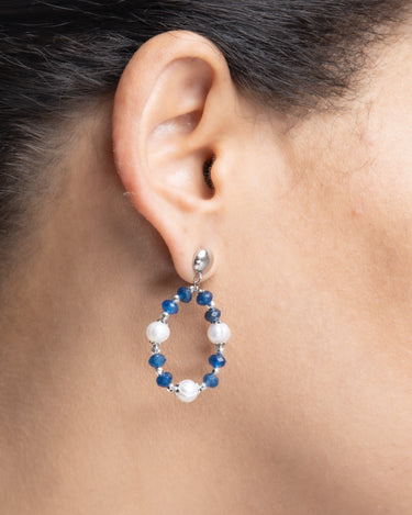 Pendientes Verdi perlas y ágata azul, plata