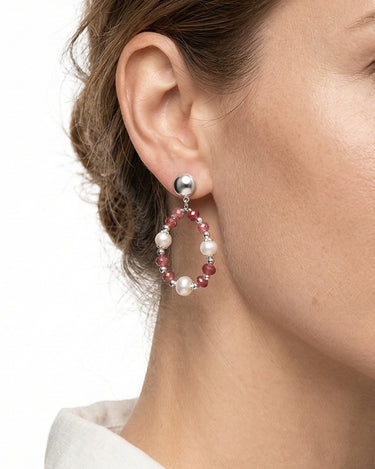 Pendientes Verdi perlas y ágata rojo, plata