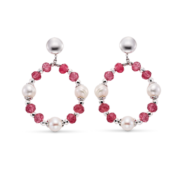 Pendientes Verdi perlas y ágata rojo, plata