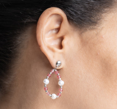 Pendientes Verdi perlas y ágata rojo, plata