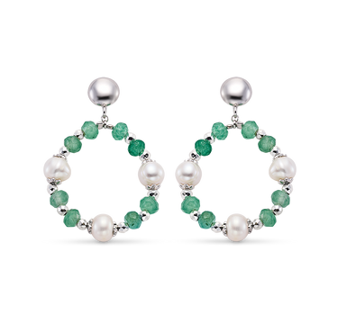 Pendientes Verdi perlas y ágata verde, plata