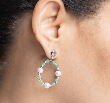 Pendientes Verdi perlas y ágata verde, plata