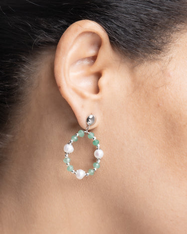 Pendientes Verdi perlas y ágata verde, plata