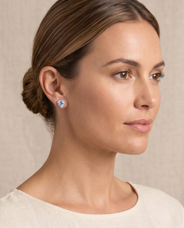 Pendientes Victoria Heart topacios azules y diamantes, oro blanco