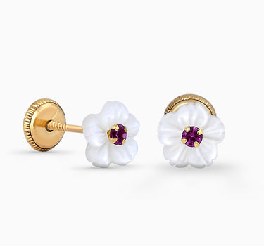 Pendientes nácar y rubí, oro