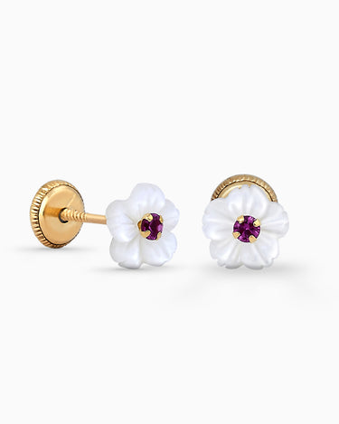 Pendientes nácar y rubí, oro