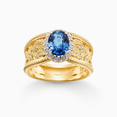 Blue Tajo ring in gold, diamonds and sapphire