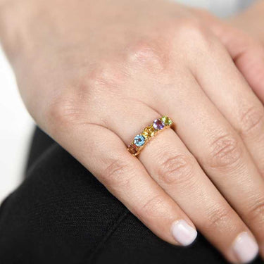 Anillo Joy rodolita, topacio azul, citrino, amatista y peridoto, oro