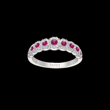 Rainbow ring in white gold, rubies and diamonds