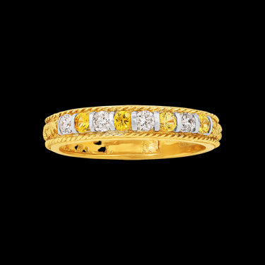 Riviera Ring, Yellow Sapphires and Diamonds, yellow gold