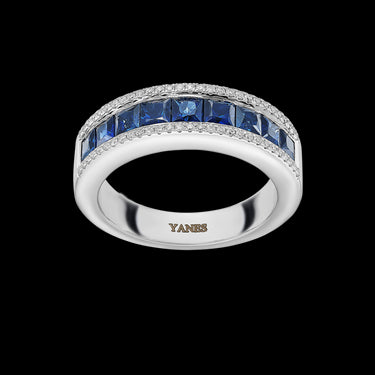 Anillo Triple Band zafiros y diamantes, oro