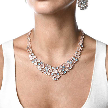 Collar Regio topacios azules y cuarzo rosa, plata rosa