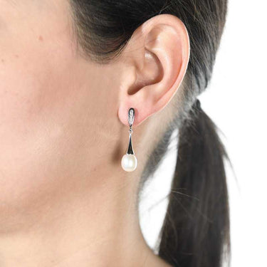 Pendiente Janine diamantes y perla, oro blanco